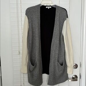 Madewell Kent Sweater Colorblock Open Cardigan SZ S Wool Alpaca Gray Cream Black